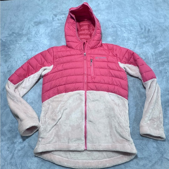 Columbia Other - EUC Columbia Girls Jacket Puffer/Fleece Large (14-16) Pink Color Block Hooded‎